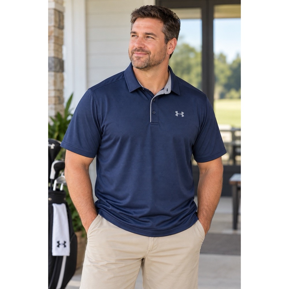 Under Armour UA Tech Polo Mens 2XL Navy Blue HeatGear Loose Golf Performance